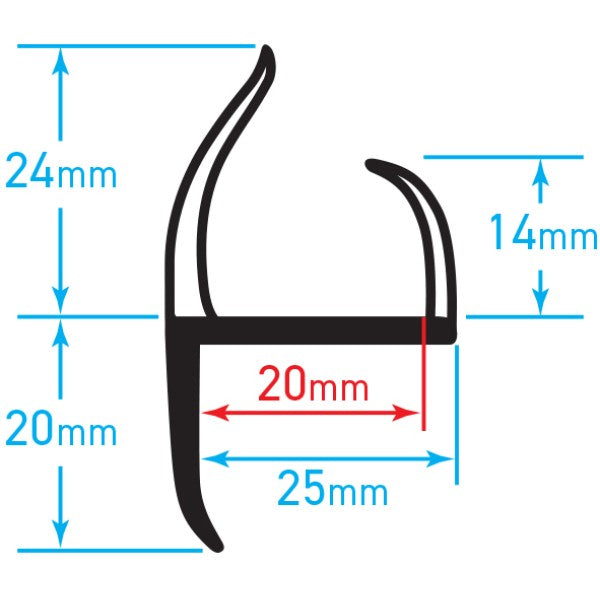 Trailer Door Seal J Type - 20mm x 5m
