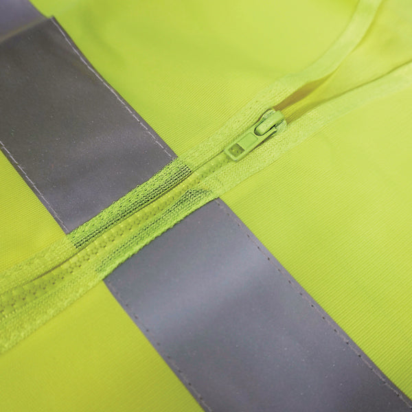 Fluorescent Yellow Safety Vest with Reflective Strips & Zip Front