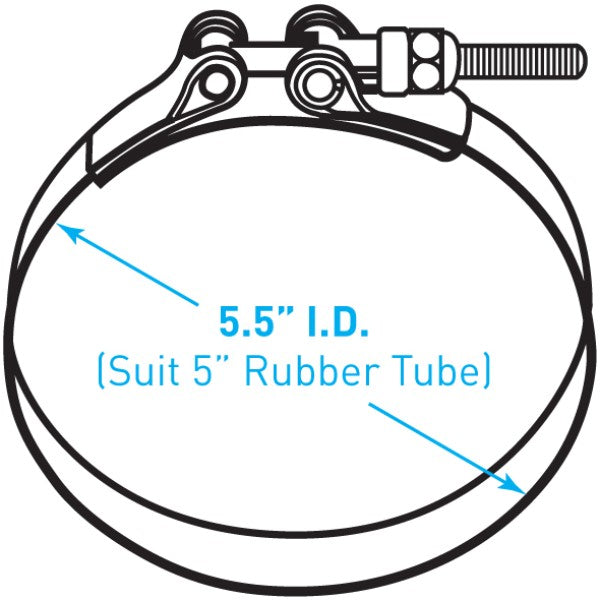 Exhaust T Bolt Clamp (Standard), Stainless Steel - Suits 5" Hose