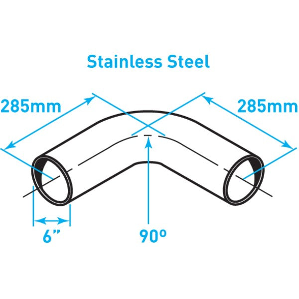 Exhaust Elbow 90º Bend, Stainless Steel - 6"