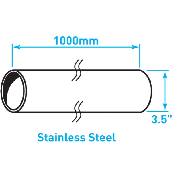 Exhaust Steel Tube Straight , Stainless Steel - 3.5" x 1m