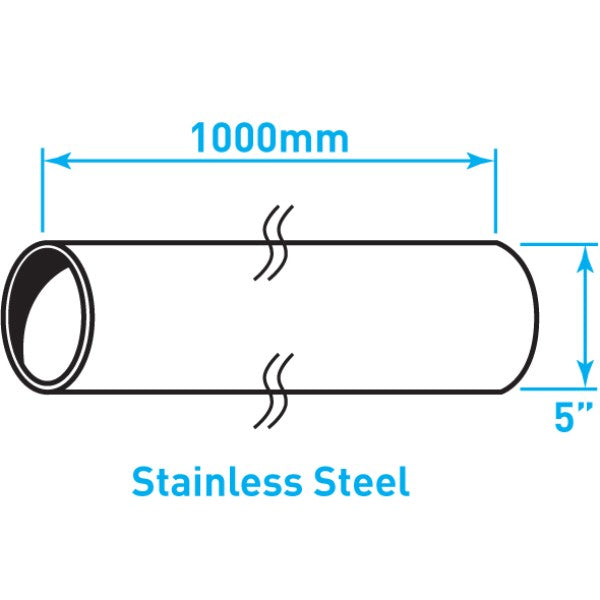 Exhaust Steel Tube Straight , Stainless Steel - 5" x 1m