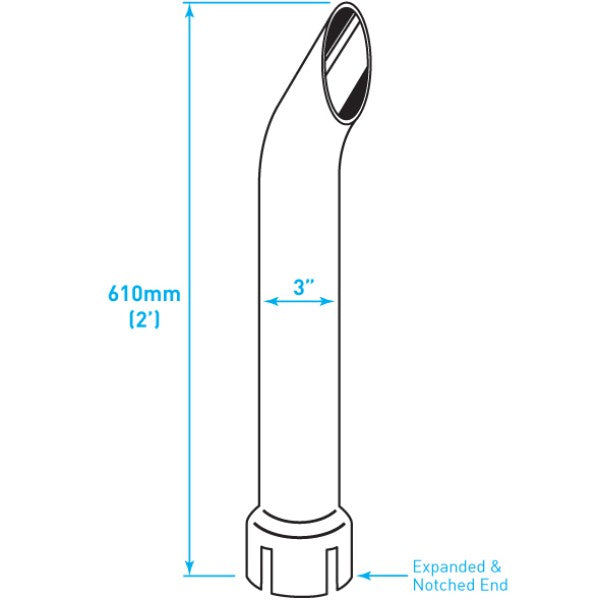 Exhaust Chrome Stack / Curved / Expanded Notched End / 3" x 24"