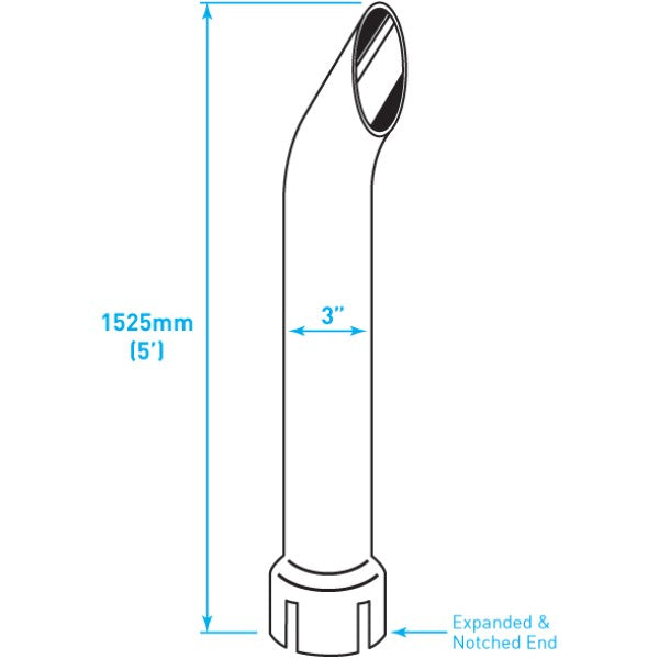 Exhaust Chrome Stack / Curved / Expanded Notched End / 3" x 60"