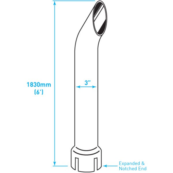 Exhaust Chrome Stack / Curved / Expanded Notched End / 3" x 72"