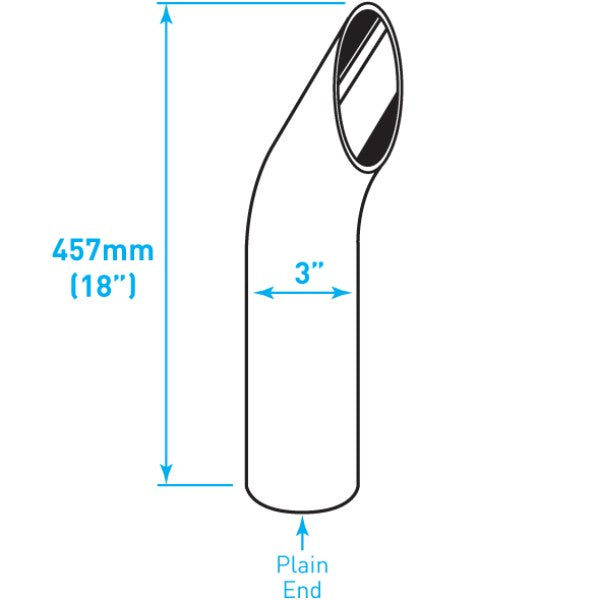 Exhaust Chrome Stubby Stack / Curved / Plain End / 3" x 18"