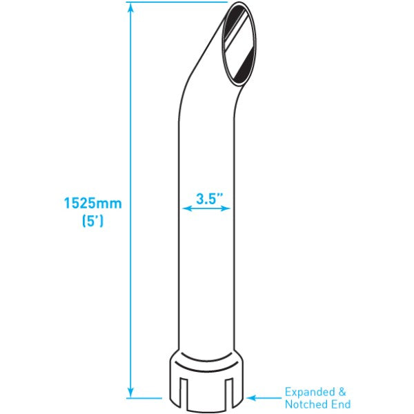 Exhaust Chrome Stack / Curved / Expanded Notched End / 3.5" x 60"