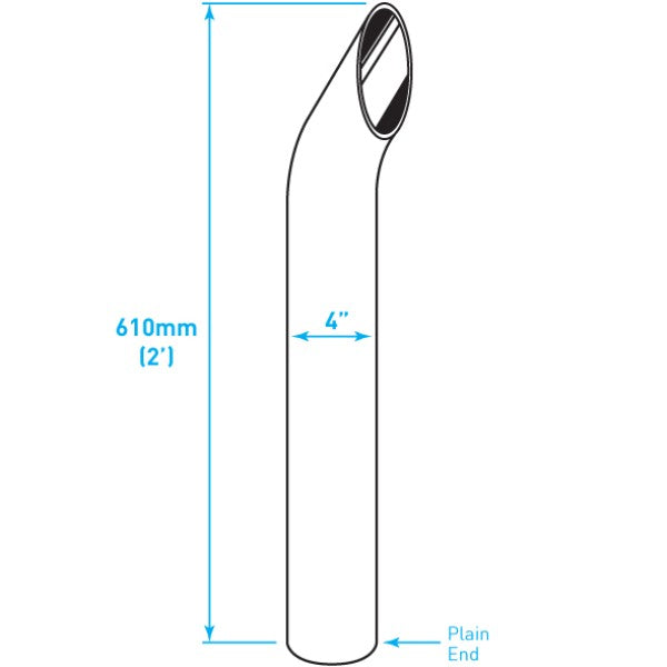 Exhaust Chrome Stack / Curved / Plain End / 4" x 24"