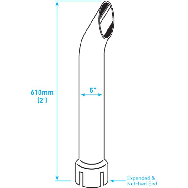 Exhaust Chrome Stack / Curved / Expanded Notched End / 5" x 24"