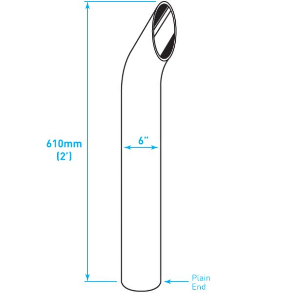 Exhaust Chrome Stack / Curved / Plain End / 6" x 24"