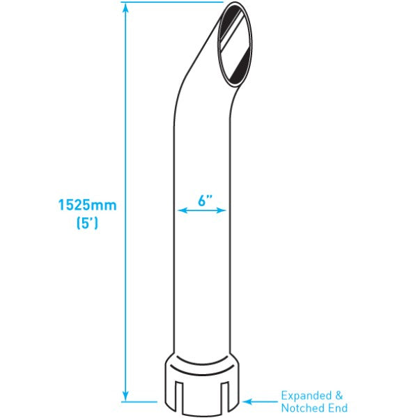 Exhaust Chrome Stack / Curved / Expanded Notched End / 6" x 60"