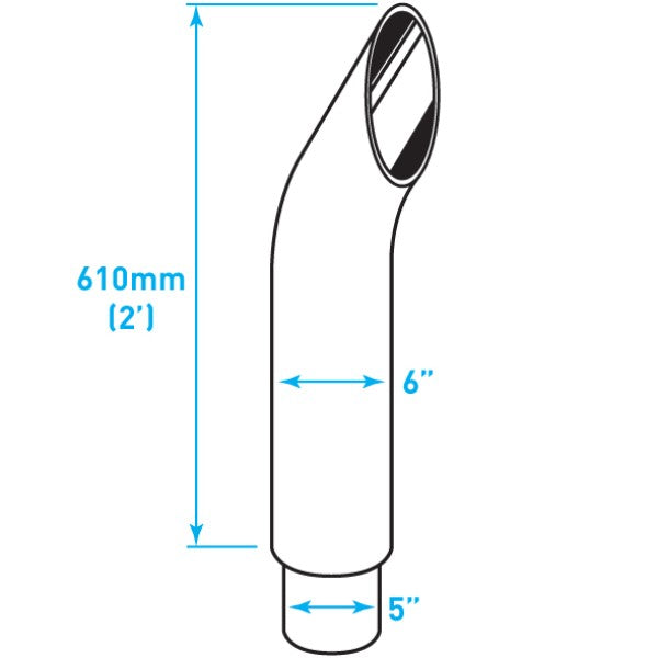 Exhaust Chrome Stack Reducing / Curved / Plain End / 6"-5" x 24"