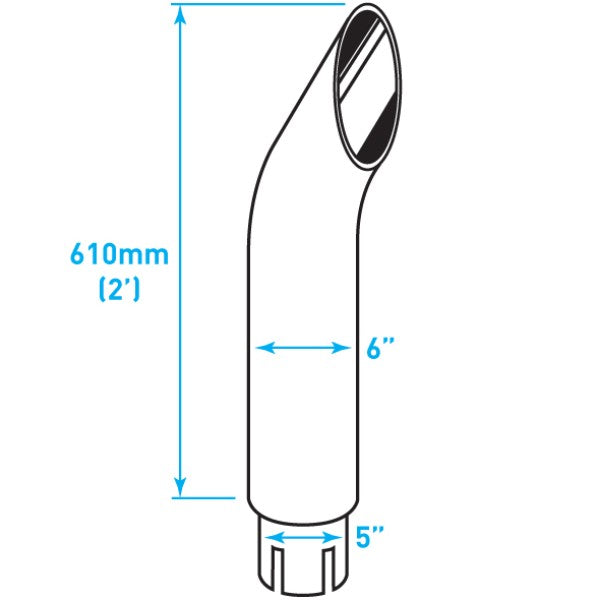 Exhaust Chrome Stack Reducing / Curved / Expanded Notched End / 6"-5" x 24"