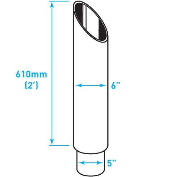 Exhaust Chrome Stack Reducing / Mitred 45º / Plain End / 6"-5" x 24"