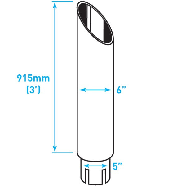 Exhaust Chrome Stack Reducing / Mitred 45º / Expanded Notched End / 6"-5" x 36"