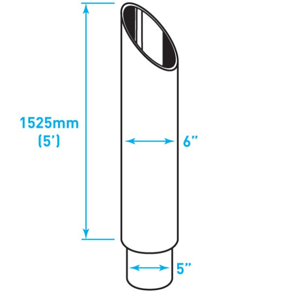 Exhaust Chrome Stack Reducing / Mitred 45º / Plain End / 6"-5" x 60"