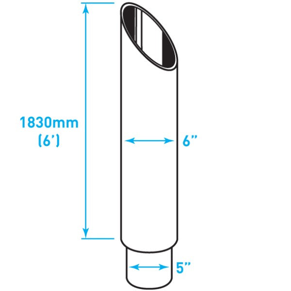 Exhaust Chrome Stack Reducing / Mitred 45º / Plain End / 6"-5" x 72"