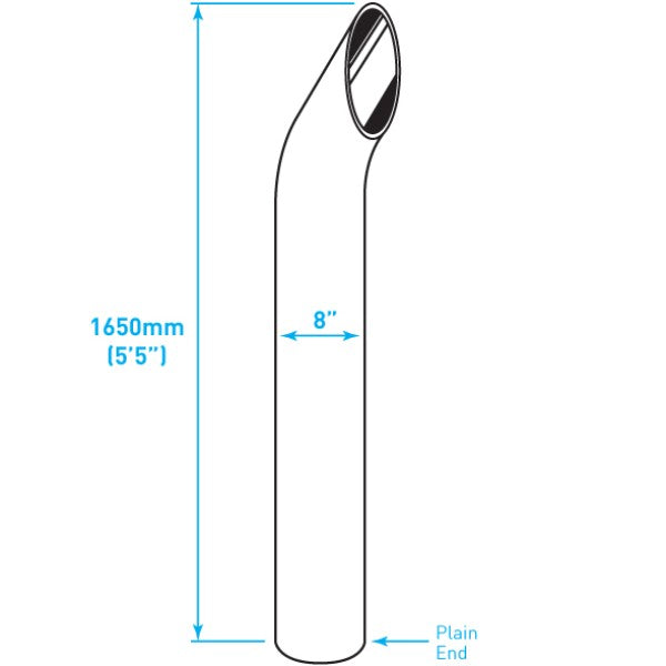 Exhaust Chrome Stack / Curved / Plain End / 8" x 65"