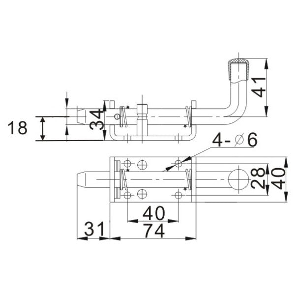 Spring Loaded Pad Bolt - 12mm Bolt Dia.