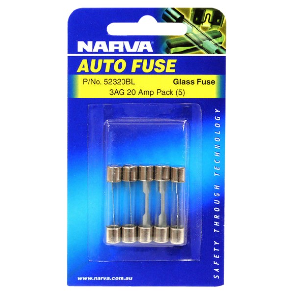 Narva 3AG Glass Fuse, 5 Pack - 20 AMP