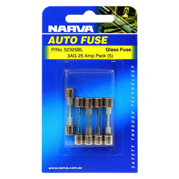 Narva 3AG Glass Fuse, 5 Pack - 25 AMP