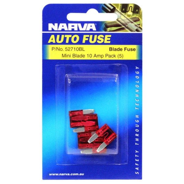 Narva Mini Blade Fuse, 5 Pack - 10 AMP